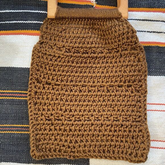 NWOT Handmade Crochet Handbag. Wooden Handles. Boho. Hippie. Brown. - Picture 5 of 6